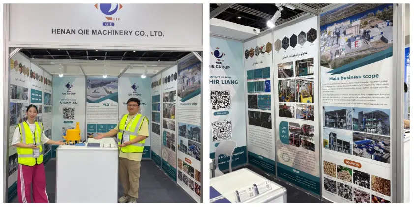 Clientes internacionales visitan el stand de QIE Group en la feria de procesamiento de alimentos de Dubái